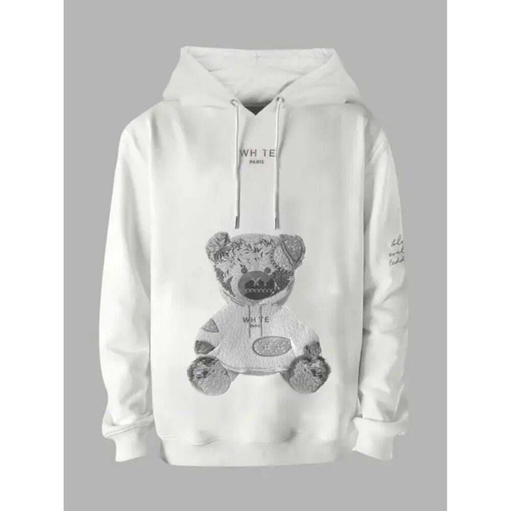 WHIT White Crewneck Hoodie with Teddy Graphic - WHIT